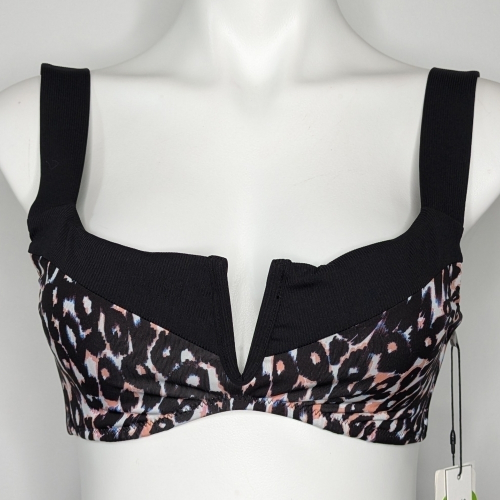 NWT Sanctuary Swim black pink blue leopard print bikini top S